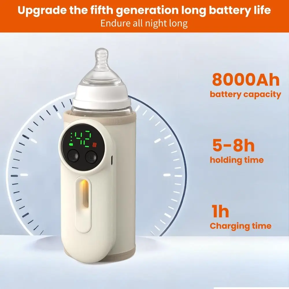 USB Rechargeable Portable Bottle Warmer Constant Temperature Digital Display Baby Bottle Warmer 5-8 Hours Keeps Warm Cordless
