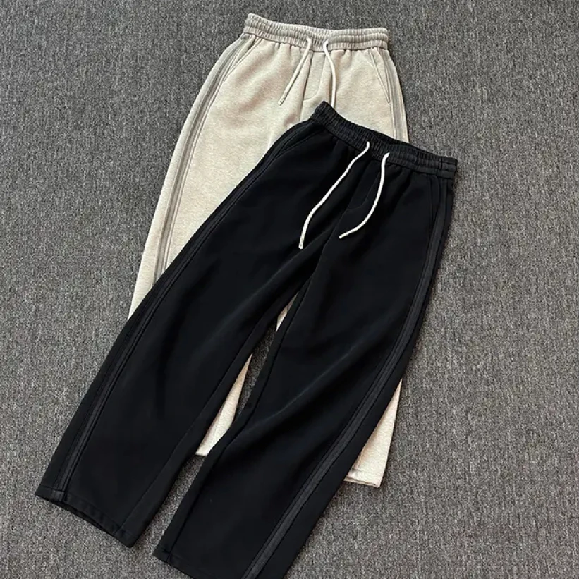 

Men's Winter Thiened Fce Lined Straight Leg Casual Pants Loose Fit Versatile Waed Spray aw adient Bend Knife Swea...