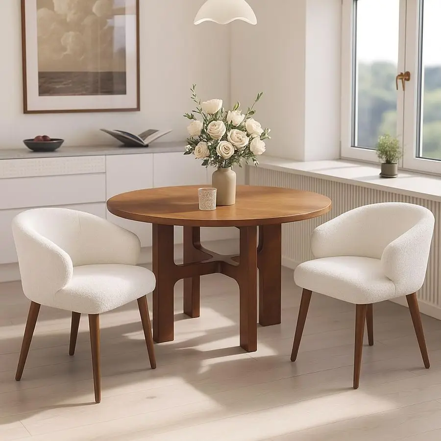 Mid Century Modern Sherpa Boucle Dining Chairs Set of 2, Upholstered Curved