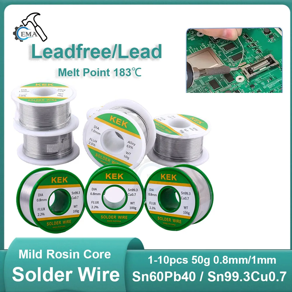 

1-10 шт., 0,8 мм/1 мм, мягкий канифольный сердечник 183 ℃ Точка плавления, припой высокой чистоты, сварочный флюс, катушка для железного кабеля Sn60Pb40 Sn99.3Cu0.7