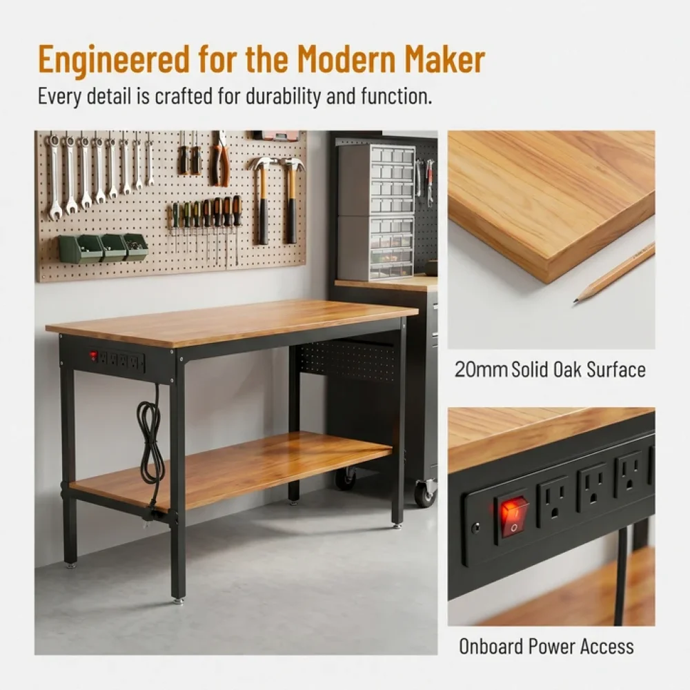 내장형 전원 스트립과 잠금식 바퀴가 있는 이동식 작업대 - Woodworking Work Table 리뷰 및 가격