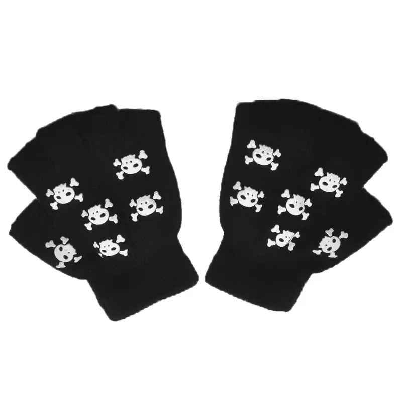 1/2/3/4 paar New Kids Halloween Skeletschedel Half Vinger Lichtgevende Punk Handschoenen Winter schedel Vingerloze Zwarte Wanten