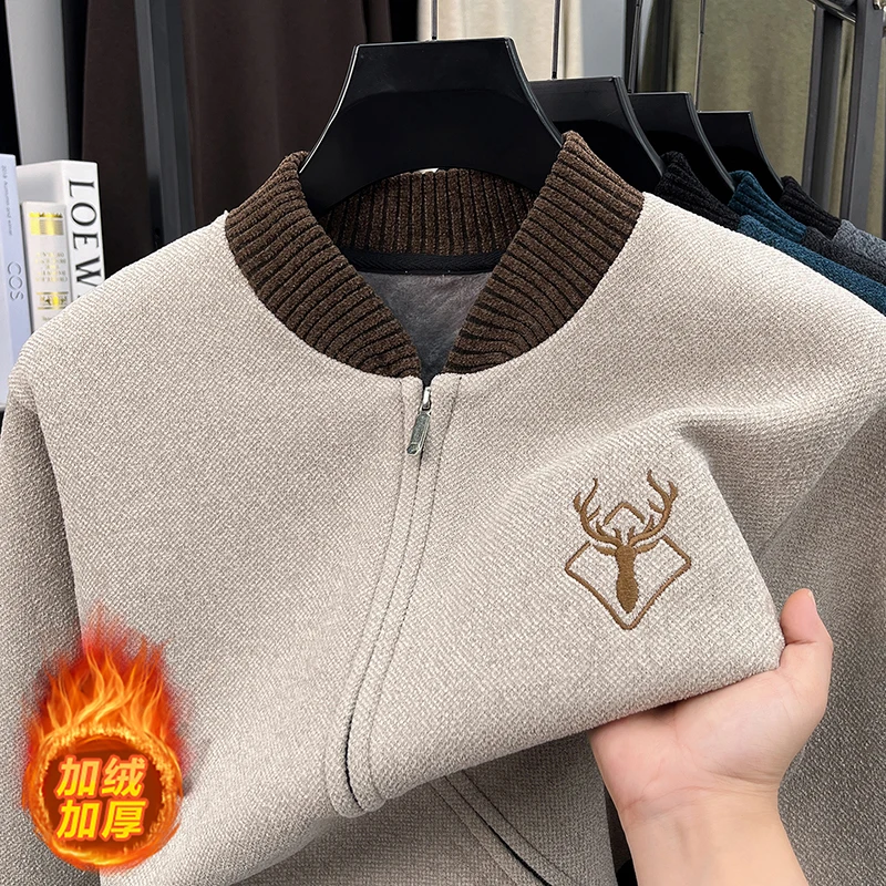 2026 Winter Thick Knitted Jacket Men's High Quality New Zipper Casual Long Sleeve Sweater Jacket
