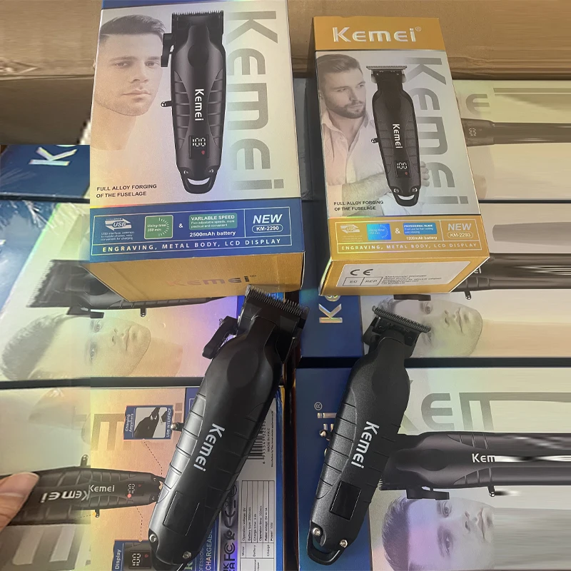 Kemei 2290 2293 Professional Cordless Hair Clipper Men Barber Fade Clipper and Zero Gapped Trimmer Set Electric Hair Cutting Kit