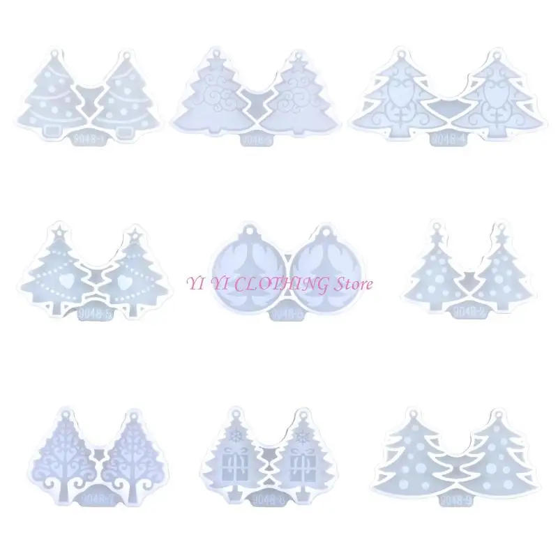 N5KF 9Pcs Epoxy Assembled Mold Geometric Christmas Tree Earrings Pendant Mold Phone Keychain Pendant Silicone Mold for Decor