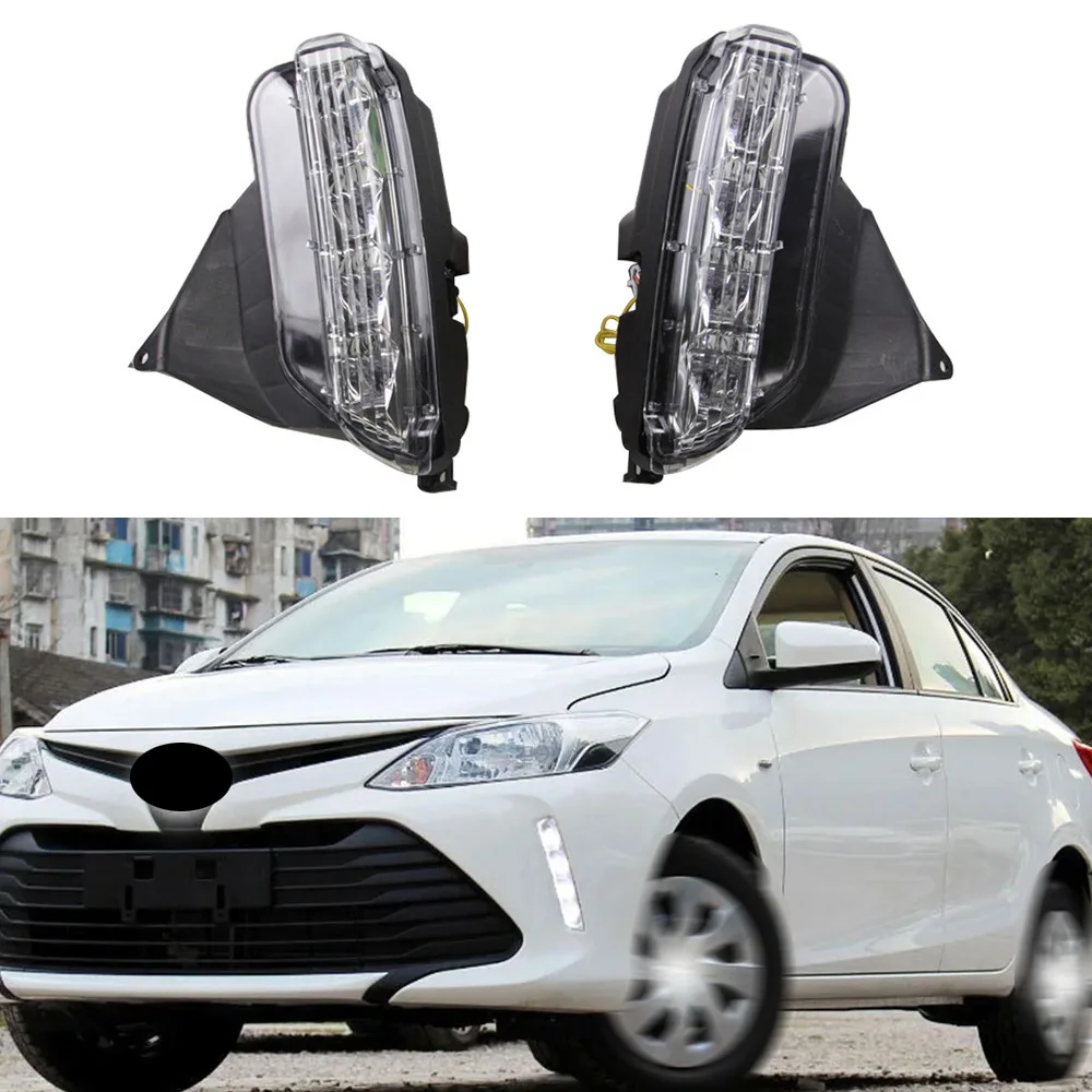 

1 Set Car Modified LED DRL Daytime Running Light With Yellow Turning Signal Fog Lights For Toyota Vios 2016 2017