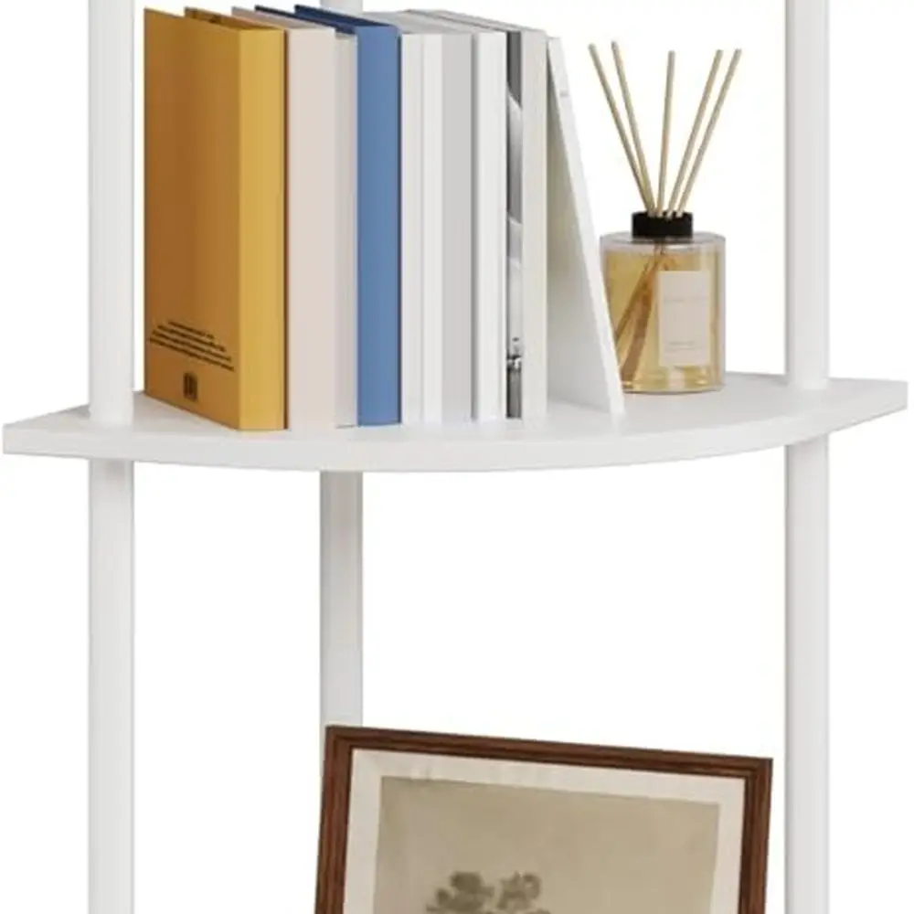 

5-Tier White Corner Bookshelf with Rustproof Metal, Wall Anchors, and Anti-Slip Feet for Home, 11.6x11.6x56.2
