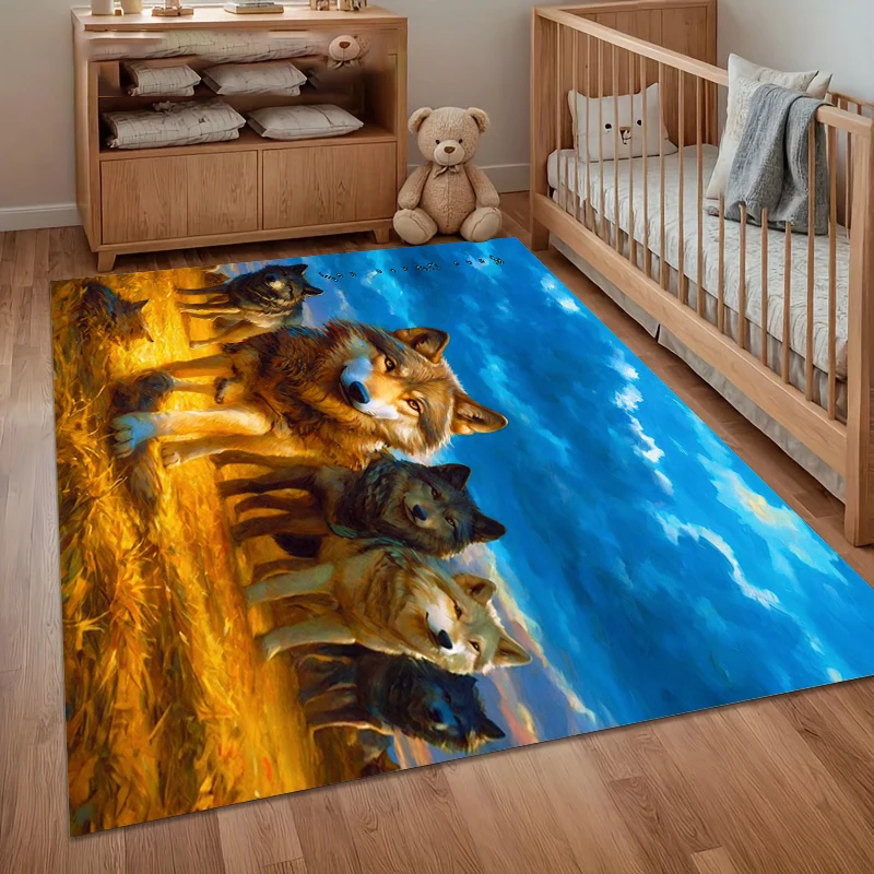 Prairie Wolf Pack Print Area Rug Soft Non Slip Floor Mat Artistic Decorative Carpet for Nursery Bedroom Living Room Entryway