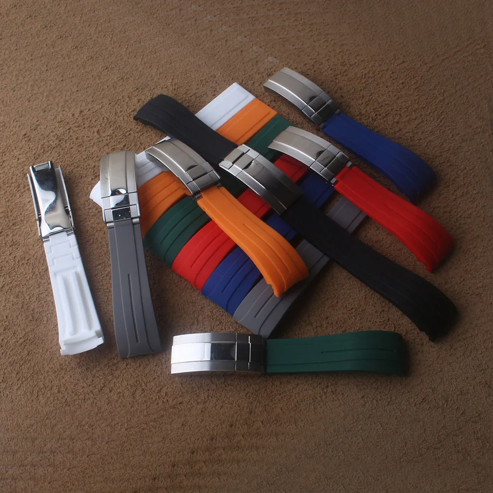 

Watch bracelet mens colorful For Rolex 20mm Black Water Ghost Rubber Strap Solid Stainless Steel Fold Buckle Silicone Watchbands