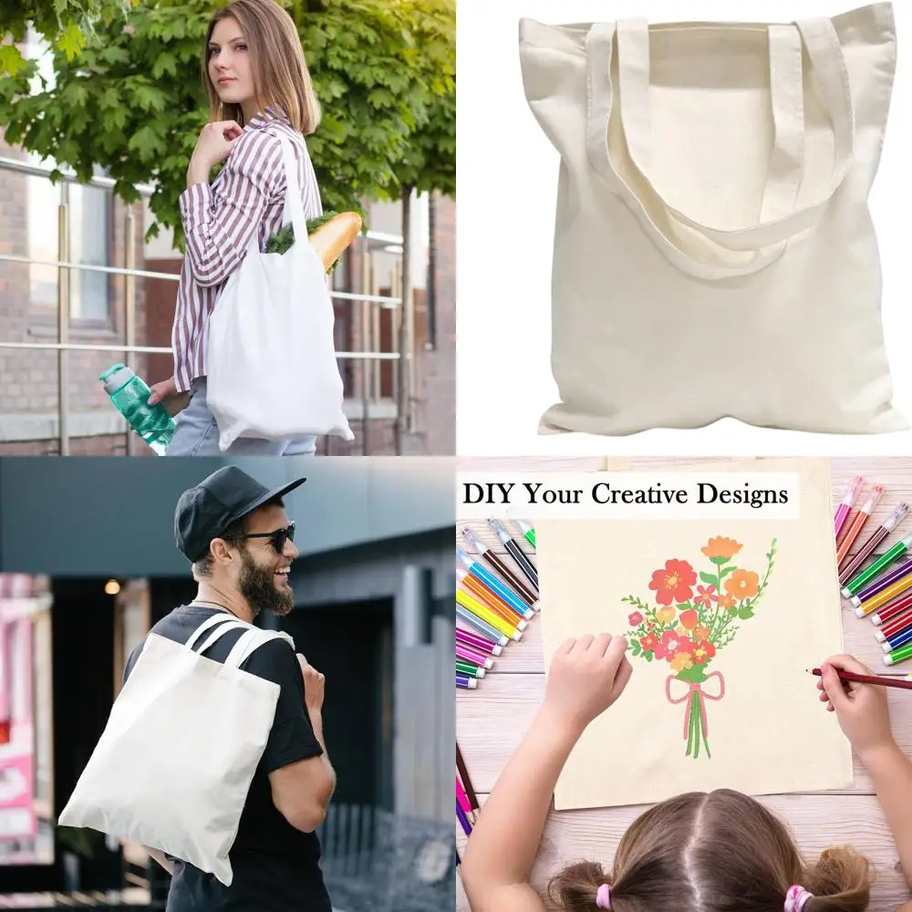 

40-Count Cotton Canvas Tote Bags - Reusable Grocery Shopping Bags for DIY Craft, Promotion, Advertising, and Everyday Use