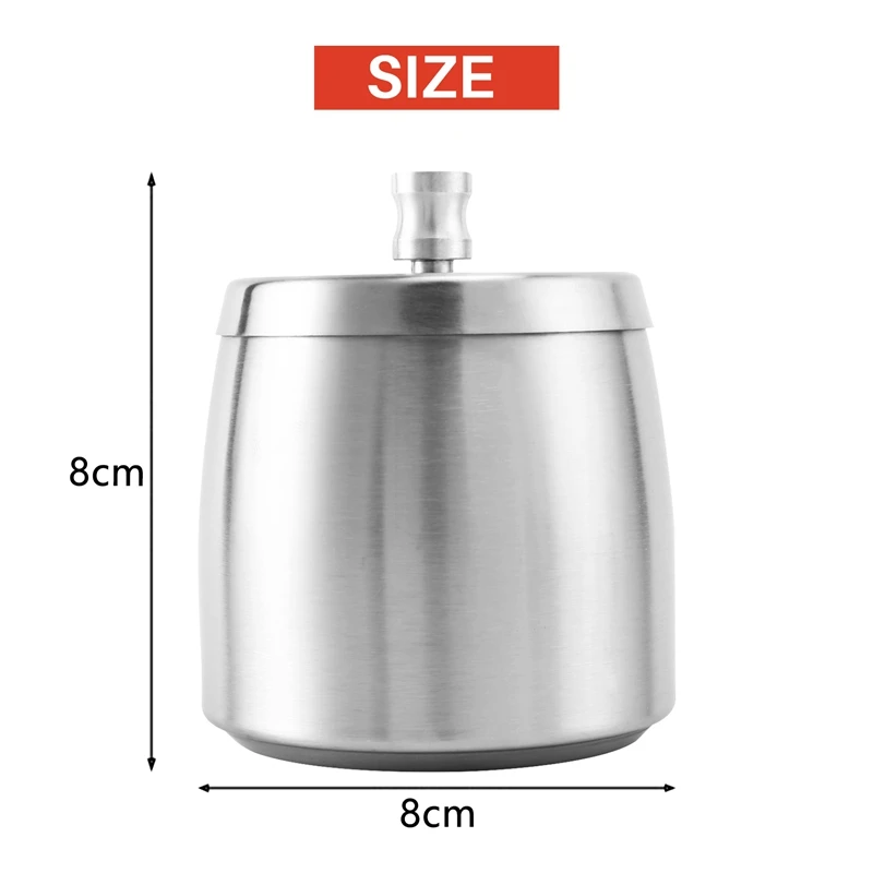 Ashtray Stainless Steel With Lid Heavy Ashtray Storm-Wind Non-Slip Base For Outside And Inside Silver