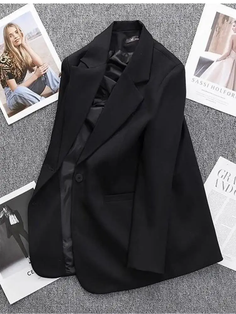 ربيع الخريف بدلة نسائية غير رسمية Jaet Bla التخسيس الراقية ort Sle طويلة Sve زر واحد ملابس المكتب