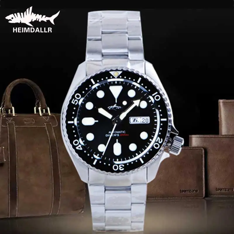 HEIMDALLR Sharkey SKX007 Men Diver Wristwatches Ceramic Bezel Sapphire Mirror Retro Mechanical Watches 200M Waterproof Luminous