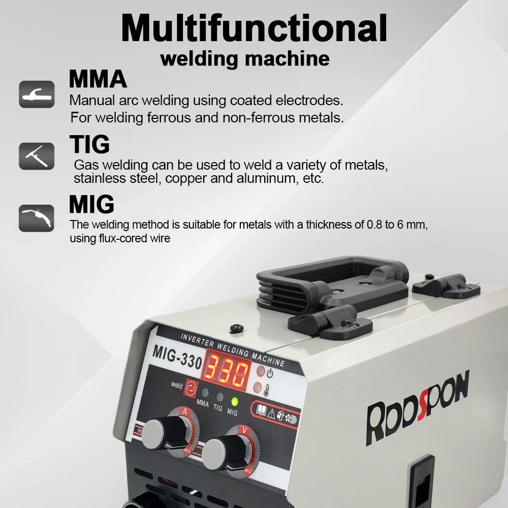 RDDSPON 3 في 1 آلة لحام للاستخدام المنزلي MMA MIG TIG 330A قابل للتعديل لحام كهربائي معدات لحام LED شاشة ديجيتال #5