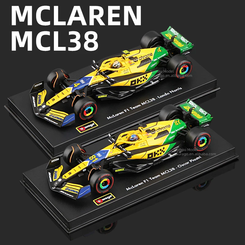 Bburago F1 Mclaren MCL38 Monaco with helmet version 2024 dustcover Alloy Car Diecast Model #4 Lando Norris #81 Oscar Piastri Toy