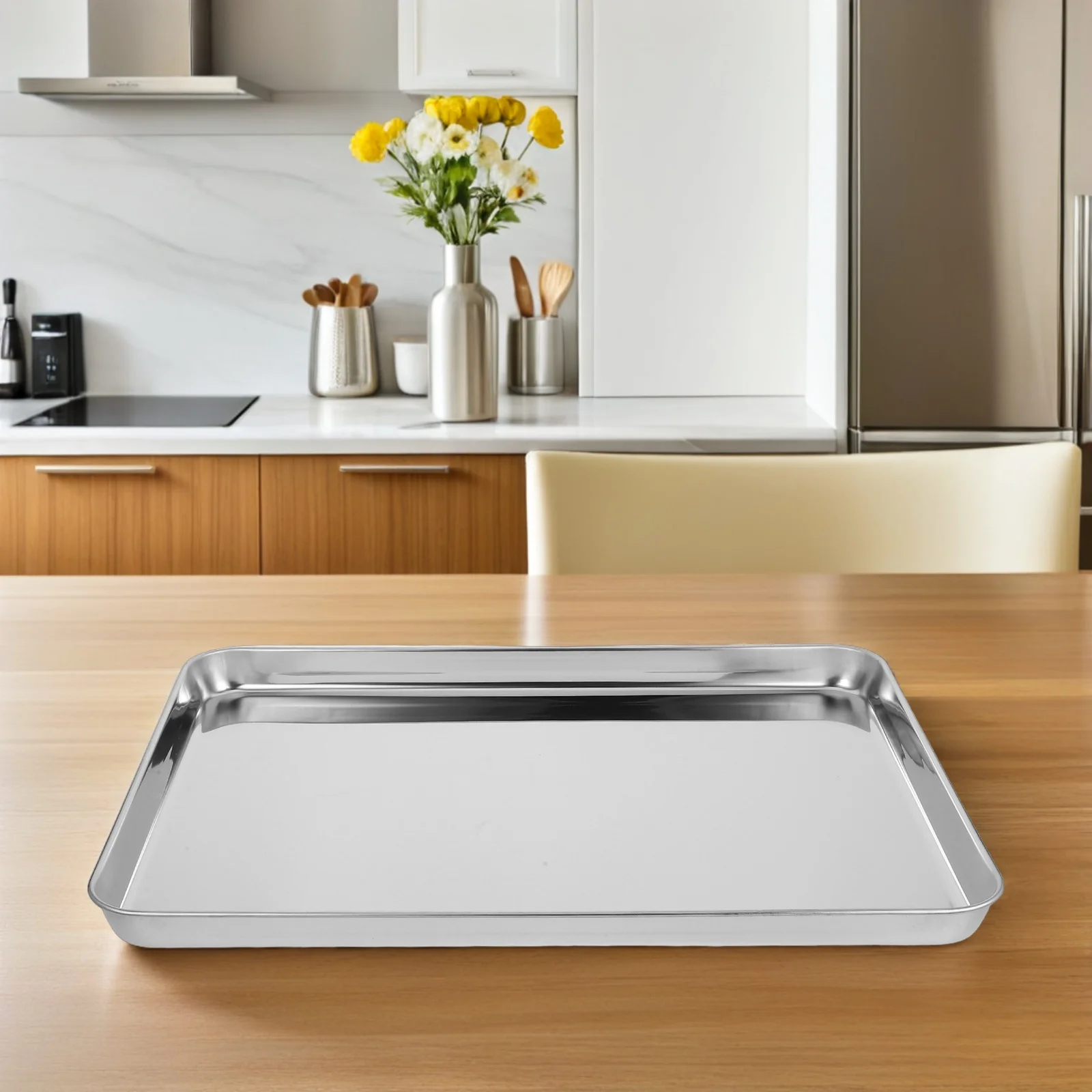 

Luxshiny Stainless Steel Rectangular Serving Tray for BBQ Picnic Party Food Prep Platter Kitchen Utensil