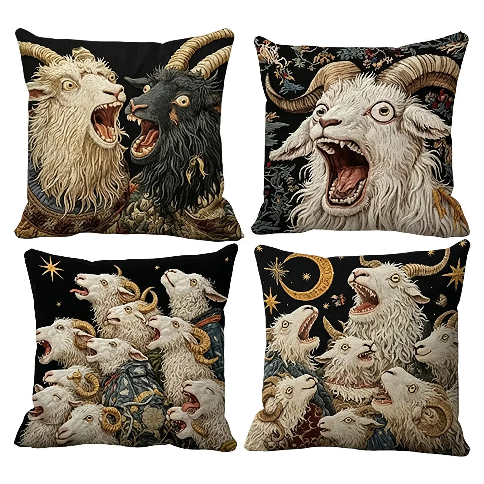 Screaming Goat Sheep Embroidered Style Printed Pillow Cover Short Plush Polyester Cushion Case Animal Pillowcase Home Decor