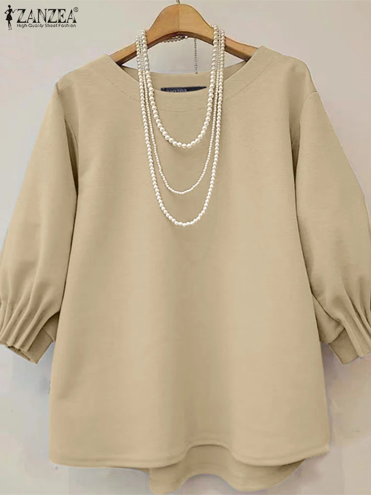 

ZANZEA Fashion Summer Round Neck Tops Women Solid Color Blouse Casual Loose Half Sleeve Tops 2025 Korean Chic Pleating Shirts