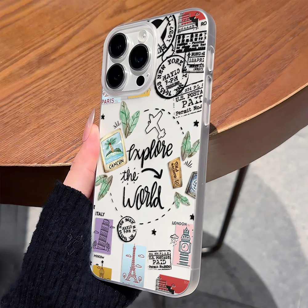 Weltreise-Design Handyhülle für iPhone 17 16 15 14 13 12 11 Pro Max Mini SE 7 8 Plus 17E Air Stoßfeste Weiche Transparente Schutzhülle – Detail 4