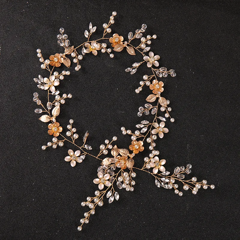 زهرة طويلة حجر الراين كريستال اللؤلؤ عصابات الشعر التيجان للعروس النساء الزفاف إكسسوارات الشعر الحلي مجوهرات هدية