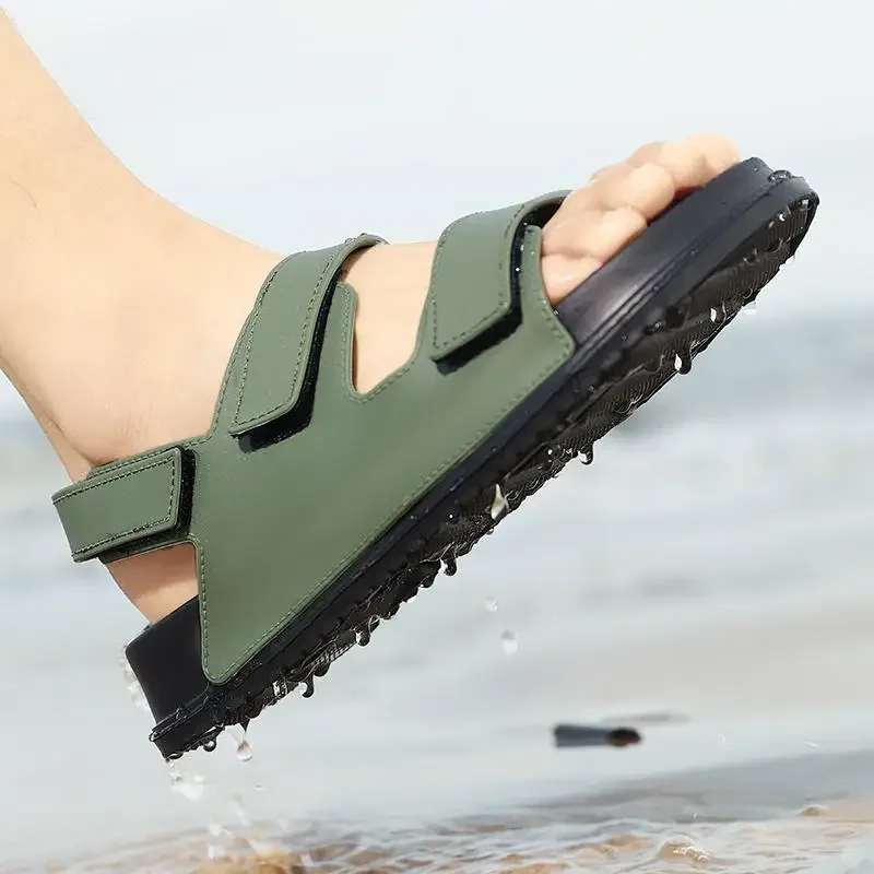 Men Hook&loop Sandals Slip-on Men Summer Platform Wedge Slides Breathable Slippers Comfortable Pvc Shoes Breathable Beach Shoes