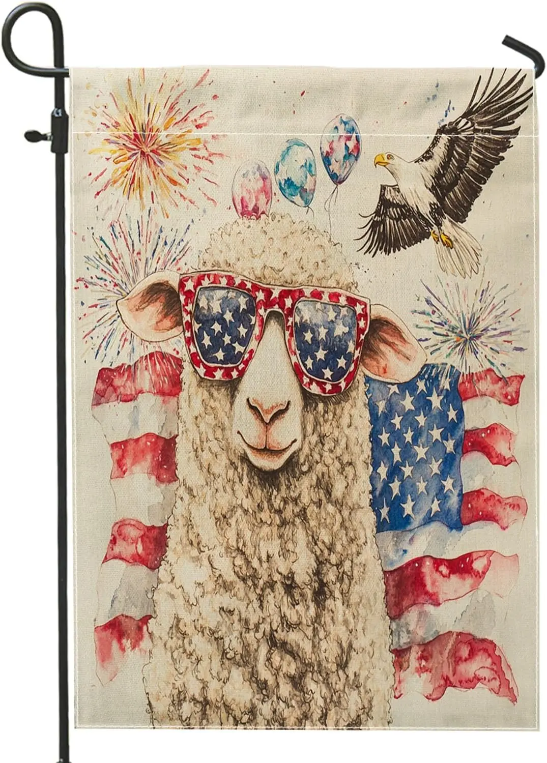 4th of July Sheep Garden Flags 12x18 Inch Double Sided for Outside, 250 Years American Anniversary Standard Vertical Canvas  AAS
