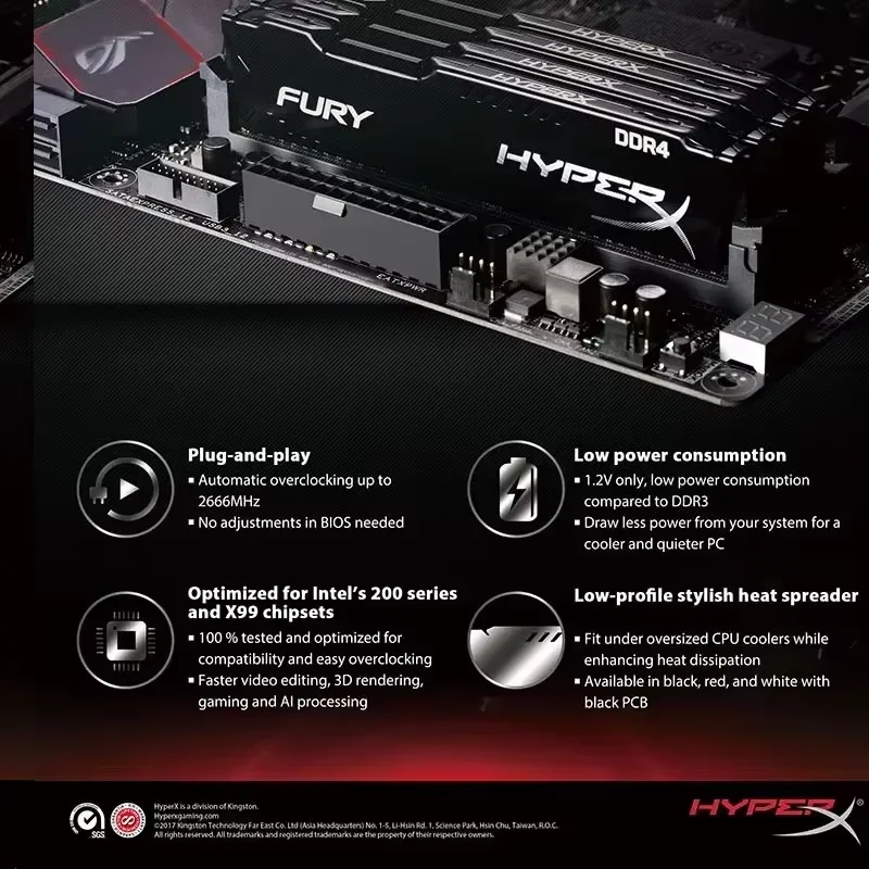 DDR4 Ram Memory 8GB 16GB 32GB 3600MHz HyperX Fury DDR4 3200MHz 2666MHz 2400MHz 2133MHz DRAM DIMM 288Pin For PC Desktop Computer view 5