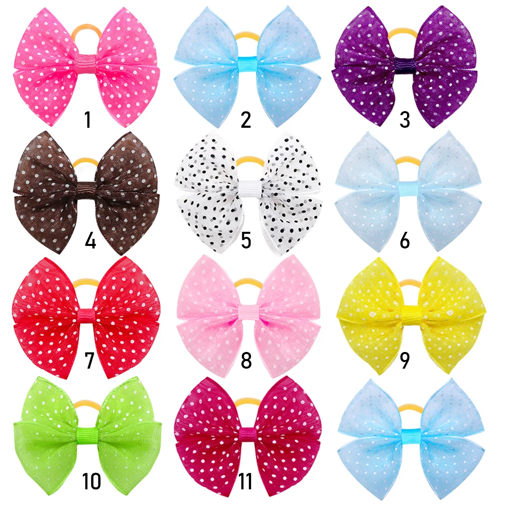 2PCS Lace Dotted Doggy Bows Dogs Hair Rubber Bands Grooming Cute Gift For Small Dog Cat Daily Dogs Headwear Pet Accessories