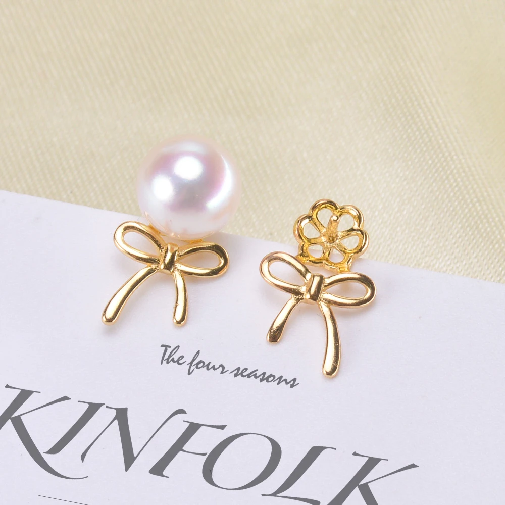 

S925 Sterling Silver Pearl Earring Posts DIY Jewelry Accessories Fashionable Versatile Earrings with 7-8mm round Flat Beads