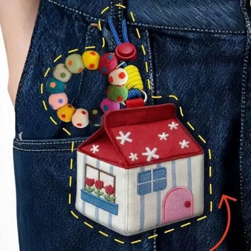 [new] Red House Earphone Coin Storage Bag Keychain Pendant High Aesthetic Value Clothing Accessories Key Pouch Small Coin Purse