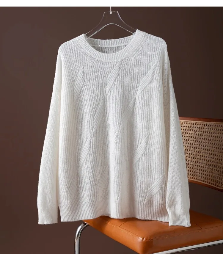 Birdtree، سترة محبوكة صلبة من مزيج الكشمير من الصوف، سترة تريكو نسائية برقبة دائرية وأكمام طويلة، بلوفر دافئ لخريف 2025 T5O510JF