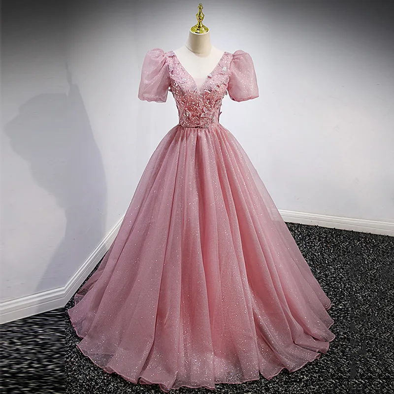 

GUXQD Pink Ball Gown Women Quinceanera Dresses Puff Sleeves Prom Party Gowns Birthday Vestido De 15 Anos robes de soirée