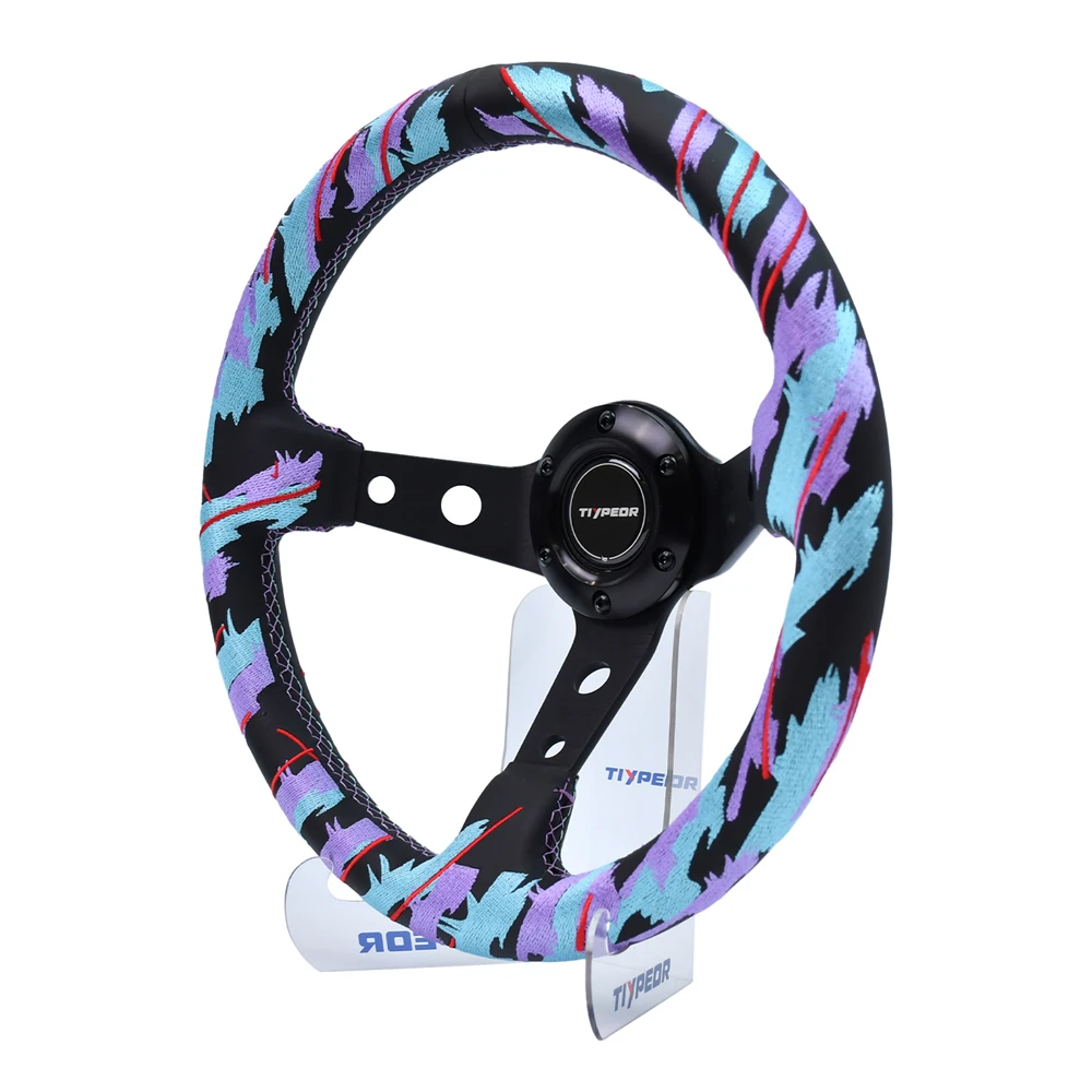 

TIYPEOR Customized Racing Steering wheel 350mm Leather Embroidery Deep Dish Simulation Steering Wheel With 5mm Bracke