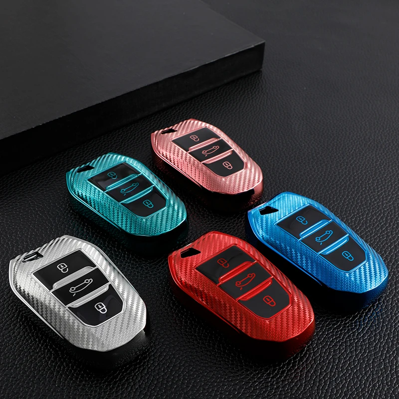 Z włókna węglowego TPU samochodów inteligentne etui na klucz pokrywa dla Peugeot 308 3008 508 5008 408 4008 208 301 407 dla Citroen C4 C6 C3-XR Picasso DS