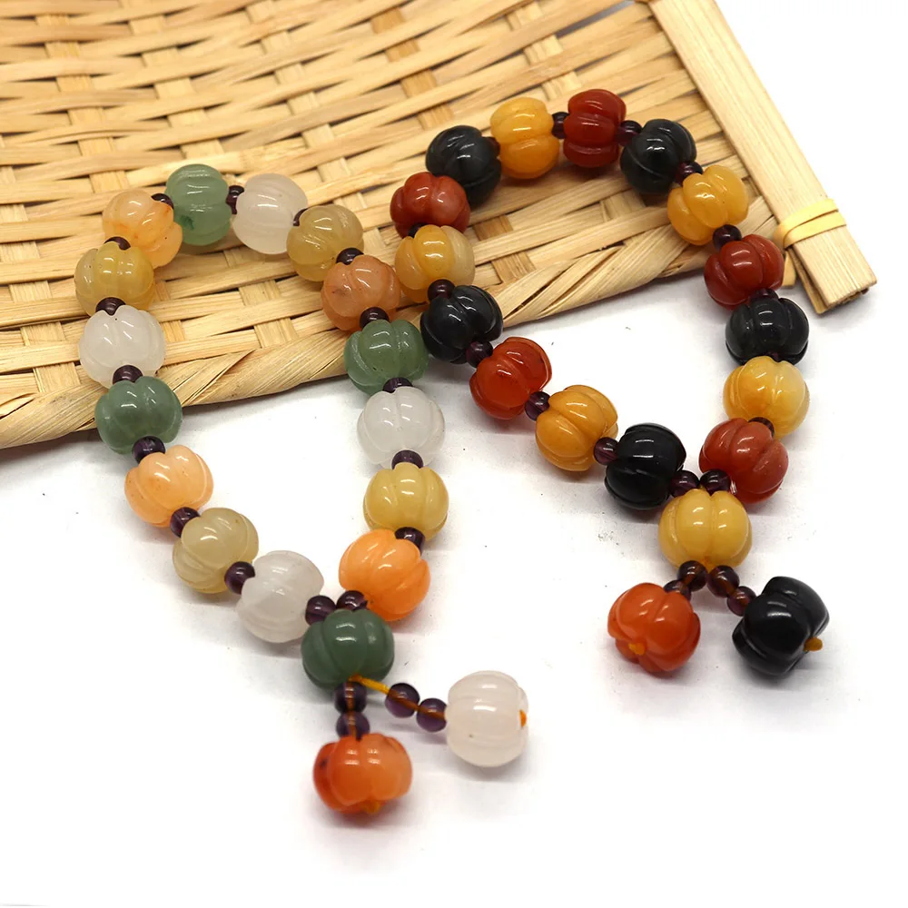 Pumpkin Shape Natural Stone Agate Bracelet Colored  Loose Beads Reiki  DIY Jewelry Making Charms Accessories Gift