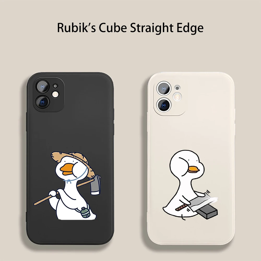 Чехол для телефона цвета хаки для iPhone 17, 16, 15, 14, 11, 12, 13 Pro Max, X, XS, XR, 7, 8 Plus, SE – Защитный чехол с забавным милым дизайном DJ Duck Couple