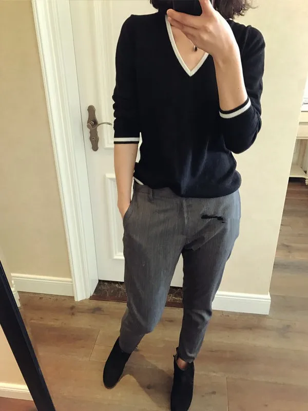 سترة نسائية فضفاضة غير رسمية للخريف والشتاء ذات رقبة على شكل حرف v مقاس كبير سترة صوفية محبوكة سميكة بأكمام طويلة طبقة أساسية #3