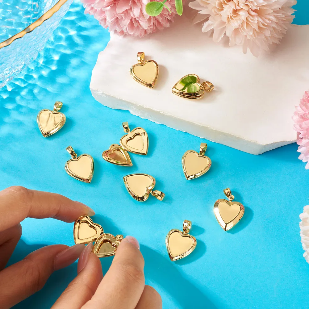 10pcs Heart Photo Locket Pendants Openable Photo Frame Brass Charms Real 18K Gold Plated for Couple Necklaces Diy Supplies Craft - view 3