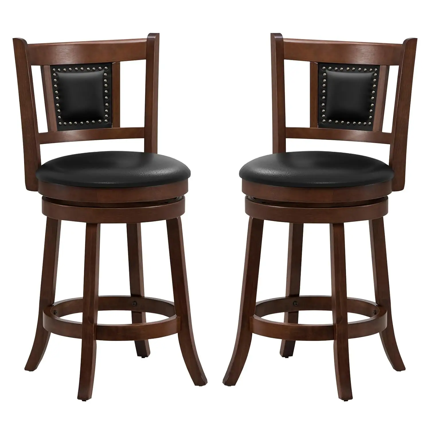 

Набор поворотных барных стульев из 2 шт., барные стулья высотой 25,5 дюйма с эргономичной спинкой, мягким сиденьем, ножками из резинового дерева, подставкой для ног,