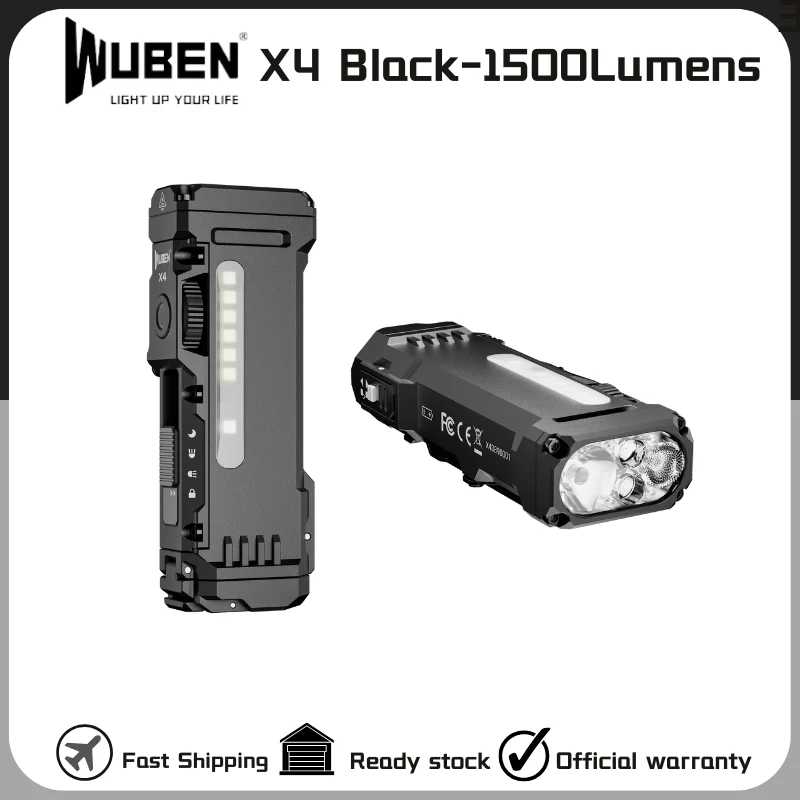 

Фонарик WUBEN X4 EDC Max 1500 люмен USB-C перезаряжаемый с аккумулятором емкостью 3400 мАч — черный
