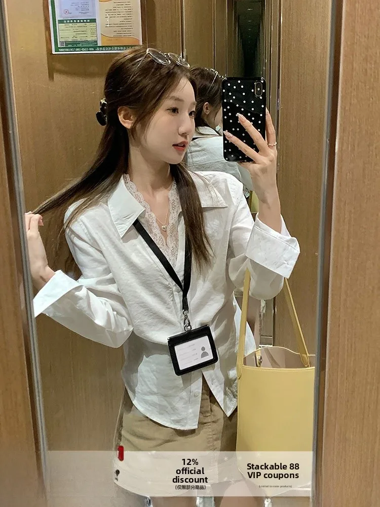 

Белый длинный свек с отложным воротником irt, женский многослойный дизайн в стиле ретро, универсальный топ с завязкой на талии, новая осенняя коллекция