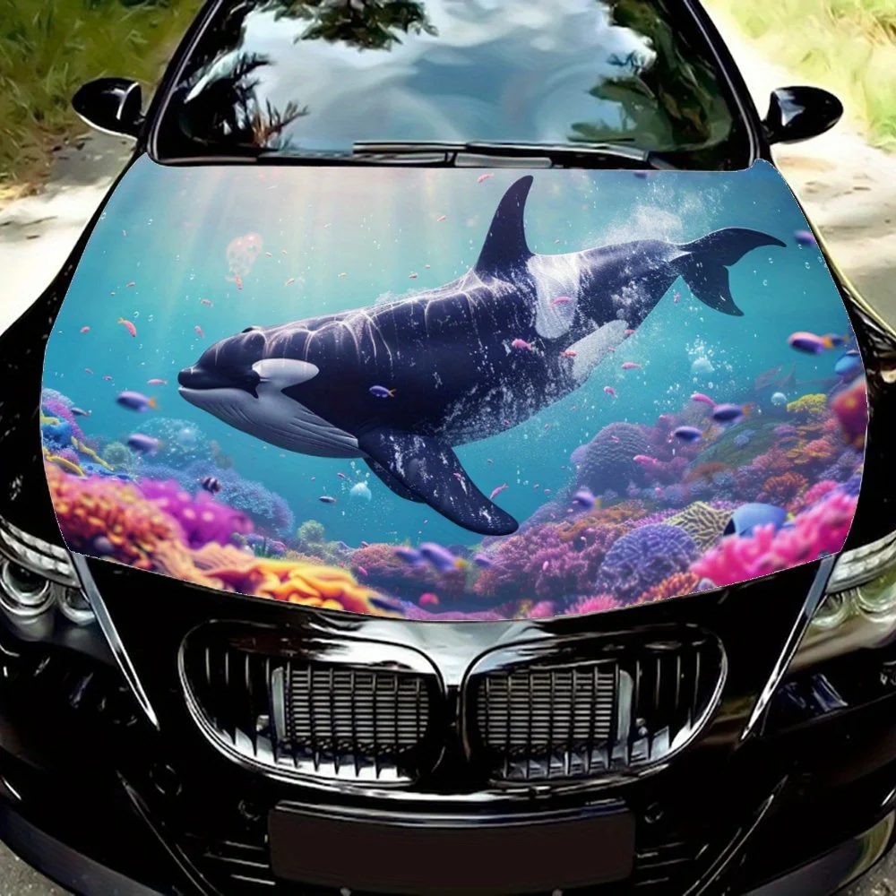 

Killer Whale Swim Car Hood Decal,Self-Adhesive Waterproof PVC hood Sticker,Decoration Scratch Resistant Protect,Auto Accessories