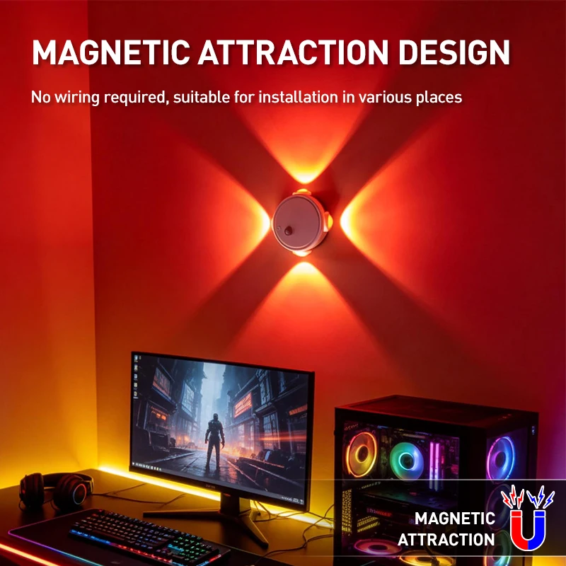 Rechargeable Magnetic Night Light with Smart RGB Gradient Colors & Motion Sensor, Wireless Stick-on Wall Lamp for Bedroom, Close