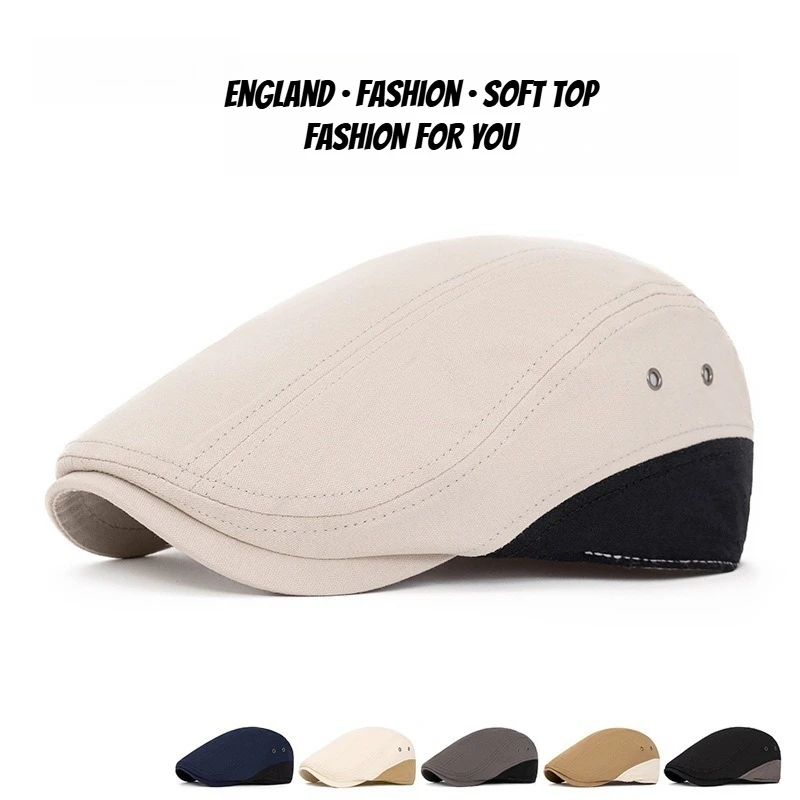 1 Stück Vintage Patchwork Baskenmütze für Herren und Damen, Outdoor Forward Cap, gewaschene Baskenmütze, Frühling Sommer Flat Peaked Caps, Maler Visor