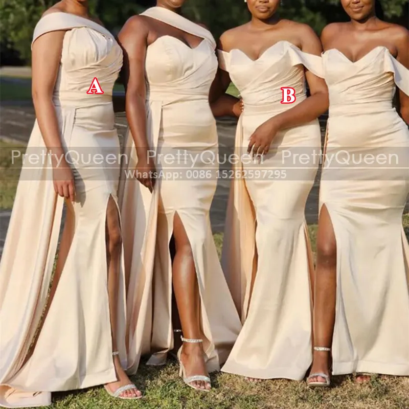 Customized Long Bridesmaid Dresses One Shoulder Pleat Mermaid Side Split Waistline Cap Wedding Party Dress Vestidos De Festa