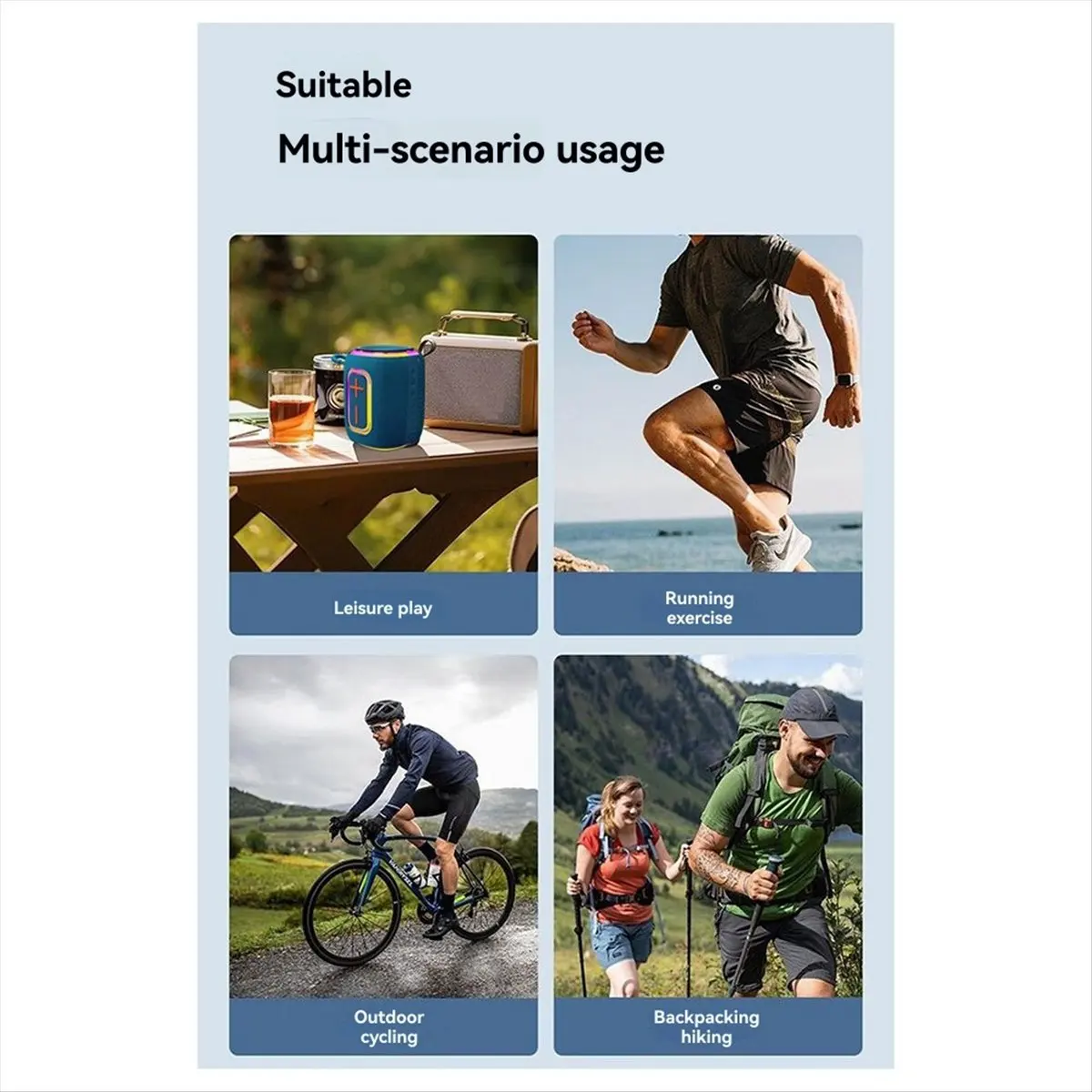 

【ABUP】Bluetooth-динамик IPX5 Водонепроницаемый RGB Красочный свет Поддержка USB/TF-карты/AUX Воспроизведение Функция приема звука Синий