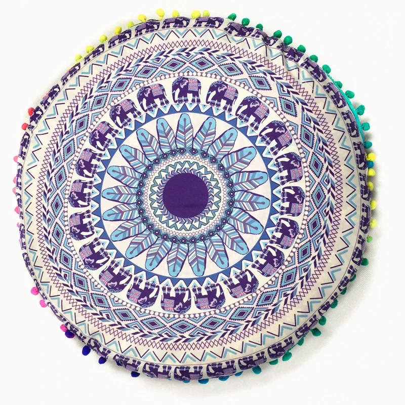 43/80cm Round Bohemian Pillow case Mandala Pattern Cushion Cover Indian Elephant Retro Meditation Floor Decorative Pillows