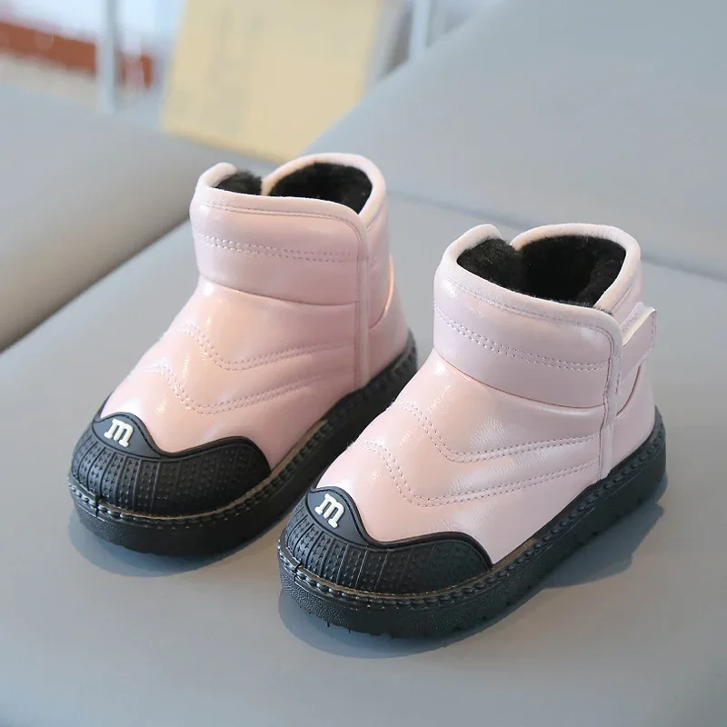 Winter Boots Girls Cotton Shoes Fashion  Kids Boys Ankle Boots Soft Bottom Warm Student Boot Silver Black Pink