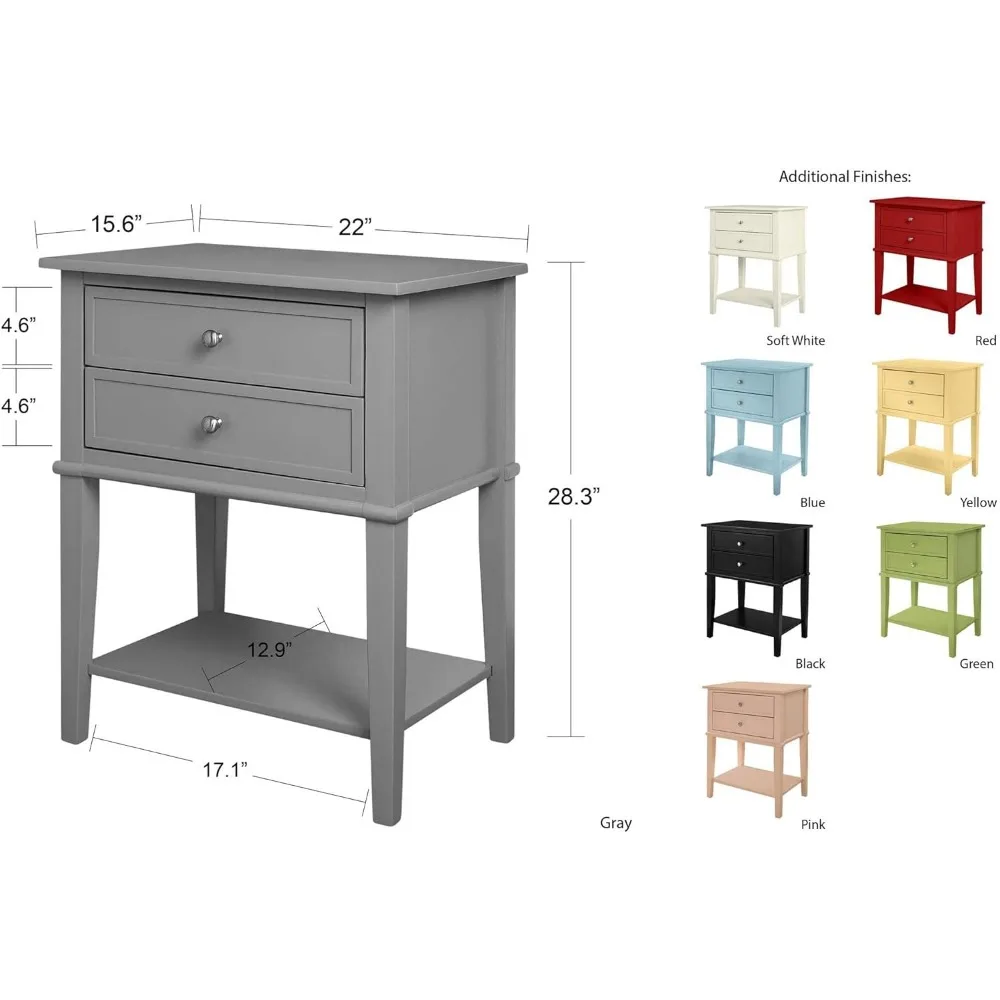 Nightstands, Franklin 2 Drawers, Soft White Accent Table, Bedroom Furniture, Soft White Nightstands