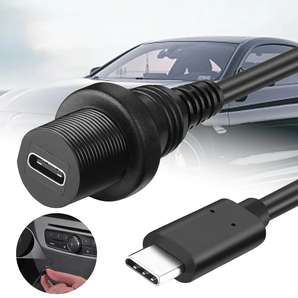 Type C 3.1/Type C 3.0/Type C 2.0 Flush Mount Cable Male To Female USB Type C Extension Cable 1M 10Gbps for Car Dashboard Panel